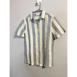 ASOS Design Men's Blue And White Striped Short Sleeve Button Down Santorini Sz S
